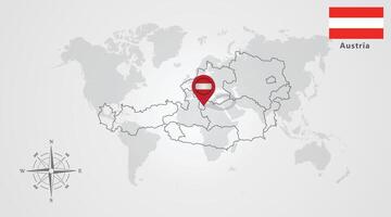 Austria map outline and Austria flag icon design, Template with the national flag and map vector