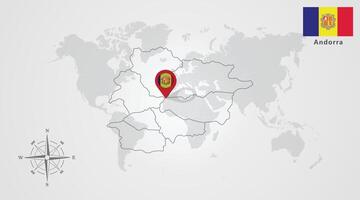 Andorra map outline and Andorra flag icon design vector