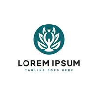 Elegant Education Logo with Abstract Human Image with leaves beside it, and Star in Light Blue Circle Design vector