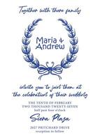 Elegant Floral Wedding Invitation Design with Hand-Drawn Wreath and Script Fonts vector