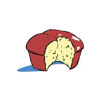 Hand-Drawn Pudding Graphic Highlighting Inner Texture and Bite vector