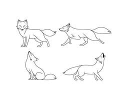 Minimal Arctic Fox Outline Silhouette Collection vector