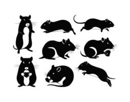 Gerbil Silhouettes in Different Poses Template vector