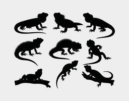 Bearded Dragon Silhouette Collection Template in Various Poses vector