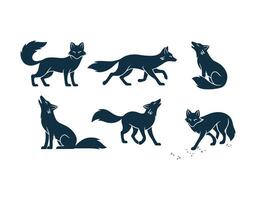 Arctic Fox Silhouette Template Set vector