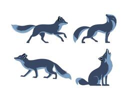 Arctic Fox Poses in Silhouette Template Set vector