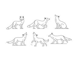 Arctic Fox Silhouette Poses Collection Template vector