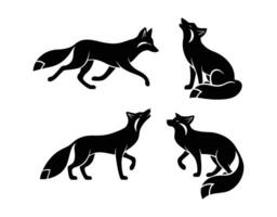 Silhouettes of Arctic Fox in Various Poses vector