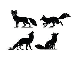 Arctic Fox Silhouette Collection on White Background vector