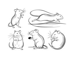 Simple Outline Gerbil Silhouettes Collection Template vector