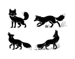 Arctic Fox Silhouettes in Peaceful and Playful Poses vector