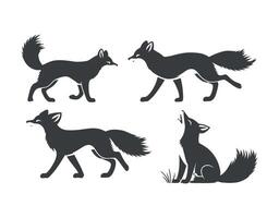 Arctic Fox Silhouettes in Graceful Poses Template vector