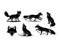 Arctic Fox Silhouettes in Various Poses vector