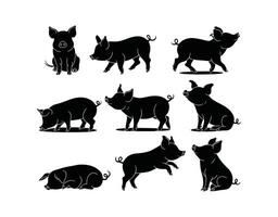 Teacup Pigs Template Silhouette Collection in Different Poses vector