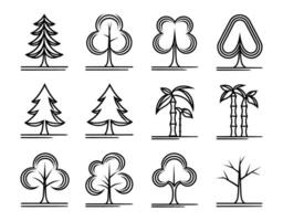 Simple Tree Outline Icon Silhouette Collection Template vector
