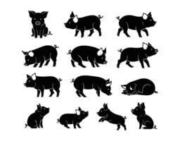 Teacup Pig Silhouettes in Different Poses Template vector