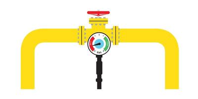 Gas supplies from Russia. Sanctions. A male worker turns a valve on a gas pipeline. vector