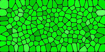 A vibrant green mosaic pattern with irregular, organic shapes resembling stained glass, outlined in bold black lines, creating a dynamic and textured visual effect. vector
