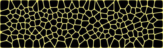 A black and yellow abstract image featuring a pattern of irregular, organic shapes that resemble a honeycomb or a cracked surface. vector