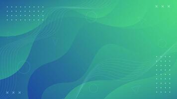 Modern green and blue gradient fluid wave background with geometric element vector