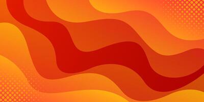Abstract colorful orange-red liquid wave background. Gradient dynamic wallpaper with halftones vector