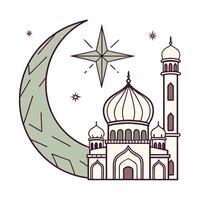 Simple Line Art Illustration of a Mosque Under a Crescent Moon vector