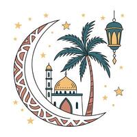 adorned with a crescent moon and star, suggesting a peaceful and religious scene. vector
