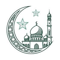 Mosque at Night with Crescent Moon and Star vector
