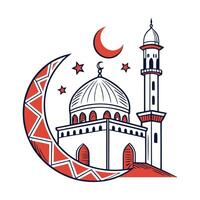 Simple Mosque with Crescent Moon and Star, Ideal for Ramadan or Islamic Design vector
