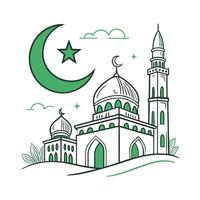 Festive Eid Mubarak Illustration with Crescent Moon and Lanterns vector