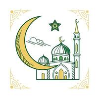 Simple Mosque with Crescent Moon and Star vector