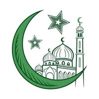 Simple Line Art Illustration of a Mosque Under a Crescent Moon vector