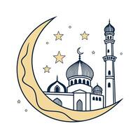 Elegant Mosque Silhouette within Crescent Moon, Ideal for Ramadan vector