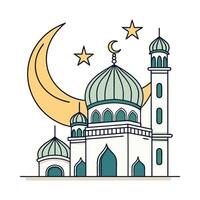 Art Illustration of a Mosque Under a Crescent Moon vector