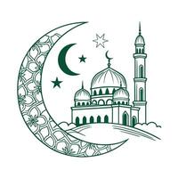 Elegant Mosque Silhouette with Crescent Moon and Star green color icon vector