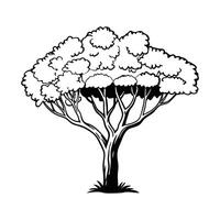 black and white line drawing of a large tree. vector