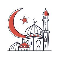 Elegant Mosque Silhouette within Crescent Moon, Ideal for Ramadan vector