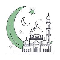 Simple Mosque with Crescent Moon and Star, Ideal for Ramadan or Islamic Design vector
