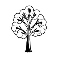 This is a black and white line drawing of a stylized tree vector
