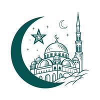 green Islamic Mosque Design with Crescent Moon and Stars vector