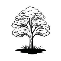 A stylized, black and white line drawing of a large tree. vector