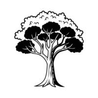 A stylized, black and white line drawing of a large tree. vector