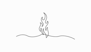 Fire one continuous line drawing. Abstract black and white minimal single line art style vector