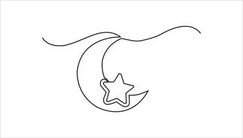 moon with star continuous one line drawing art vector