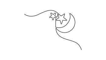 moon with star continuous one line drawing vector