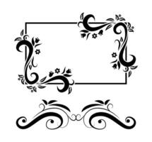 Vintage ornaments and frame set on black colour vector