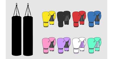 Set of Bxing Gloves and Punching Bag vector