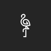 Minimalist Flamingo Outline line art Logo Design , standing bird clean and elegant lines for a modern and stylish look vector