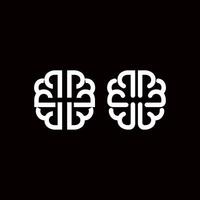 Abstract simple minimalist flat, brain thinking smart logo , linear, bold line, black and white, cutout concept vector