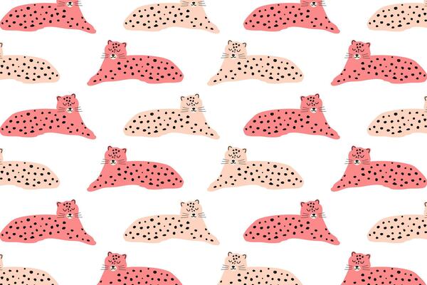 Colorful leopard seamless pattern with hand drawn doodle concept